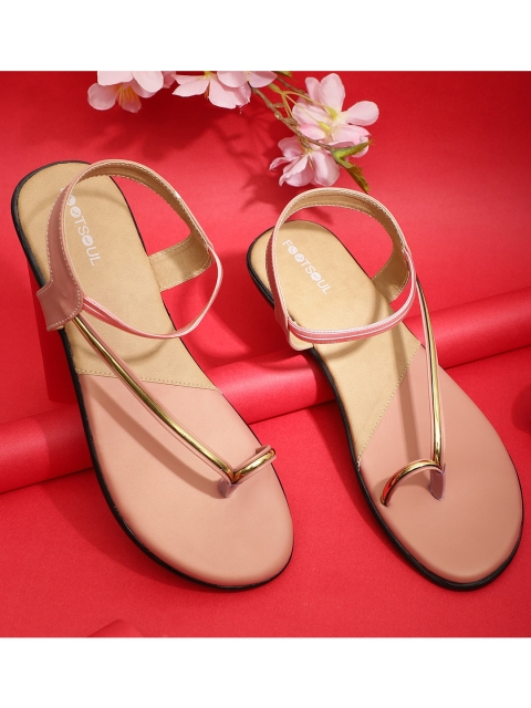 

FOOTSOUL Women Peach-Coloured T-Strap Flats