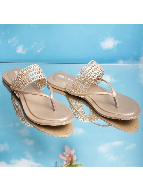 

FOOTSOUL Women Gold-Toned T-Strap Flats