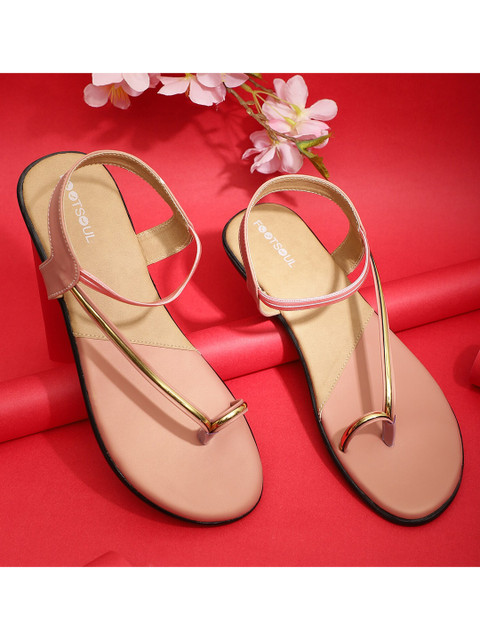 

FOOTSOUL Women Peach-Coloured T-Strap Flats