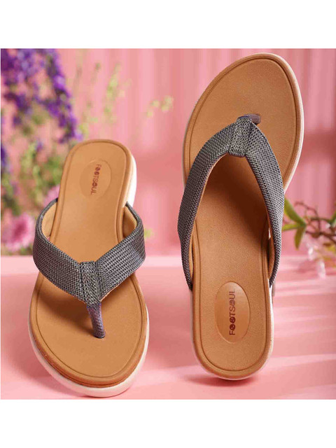 

FOOTSOUL Women Grey T-Strap Flats