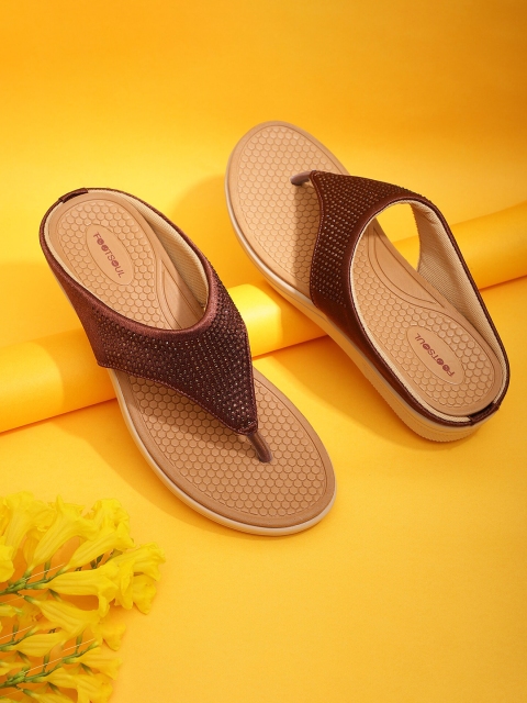 

FOOTSOUL Women Brown Embellished Open Toe Flats
