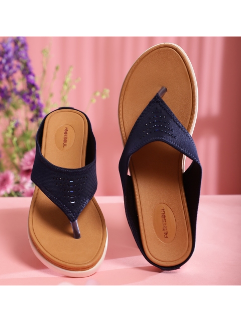 

FOOTSOUL Women Blue T-Strap Flats