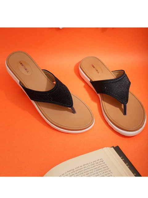 

FOOTSOUL Women Black Textured T-Strap Flats