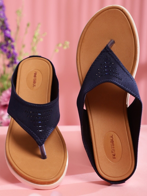 

FOOTSOUL Women Blue T-Strap Flats