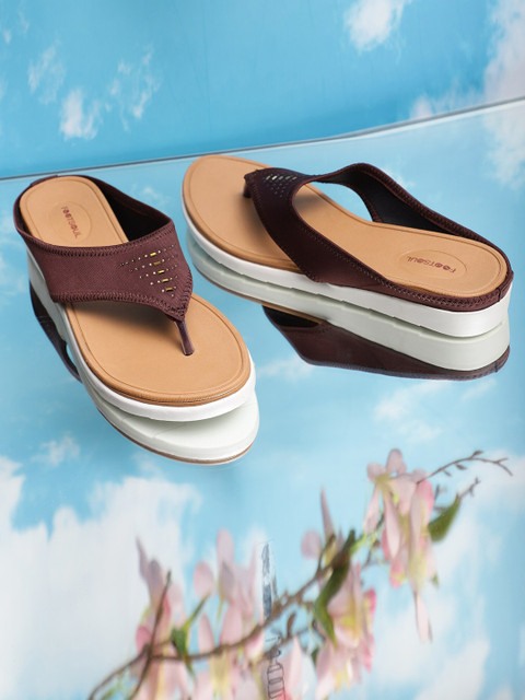

FOOTSOUL Women Brown Open Toe Flats with Laser Cuts