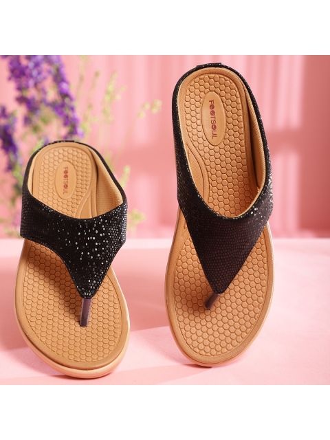 

FOOTSOUL Women Black Open Toe Flats with Laser Cuts