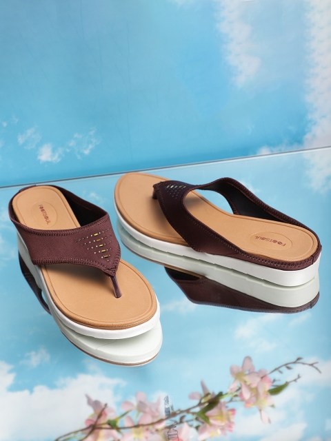 

FOOTSOUL Women Brown Open Toe Flats with Laser Cuts