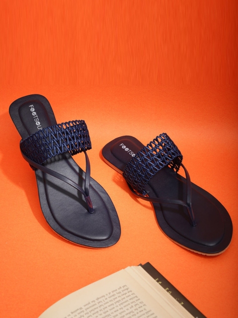 

FOOTSOUL Women Blue T-Strap Flats