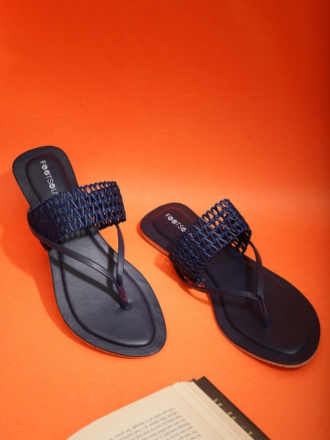 

FOOTSOUL Women Blue T-Strap Flats