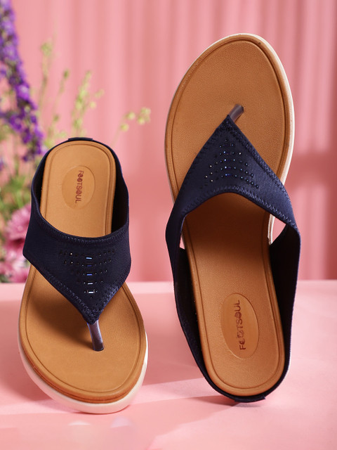 

FOOTSOUL Women Blue T-Strap Flats