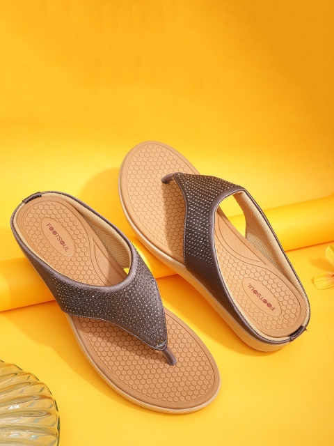 

FOOTSOUL Women Grey Open Toe Flats with Laser Cuts