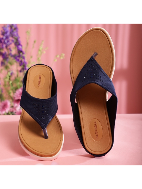 

FOOTSOUL Women Blue T-Strap Flats