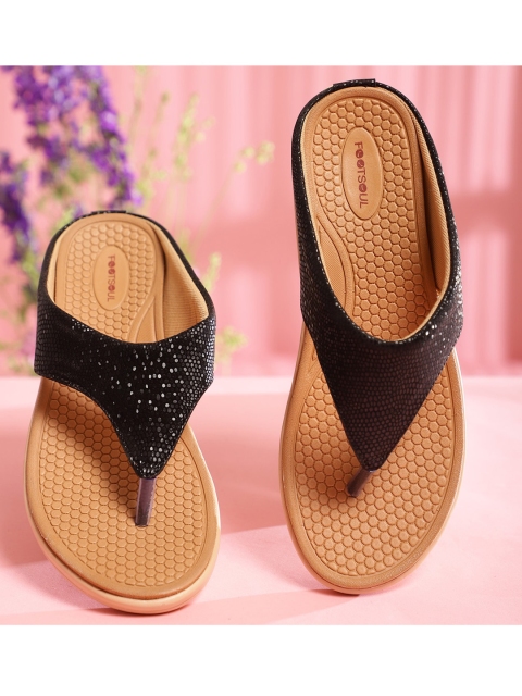 

FOOTSOUL Women Black Open Toe Flats with Laser Cuts