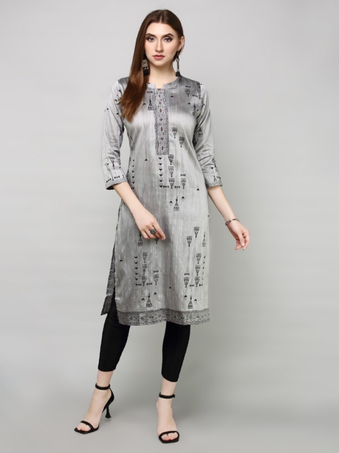 

HAVVA FASHION Women Silver-Toned Geometric Printed Kurta