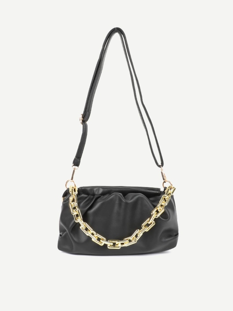 

Carlton London Black Geometric Structured Sling Bag with Quilted