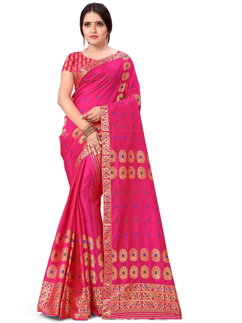 

Skirans Pink Set of 3 Woven Design Silk Assamese Mekhla Chador Saree