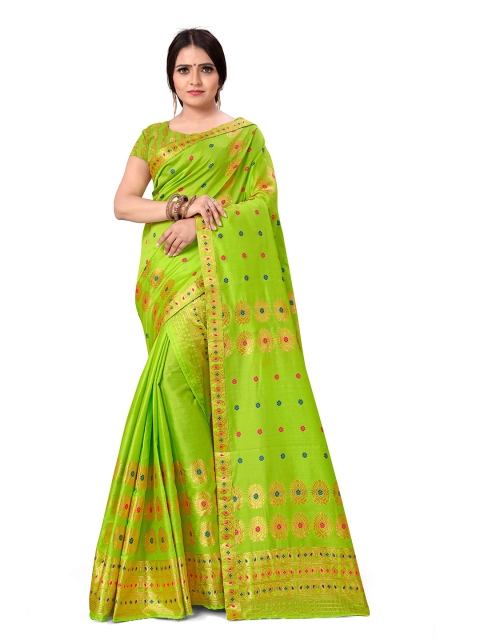 

Skirans Green & Gold Coloured Woven Design Poly Silk Assamese Mekhla Chador Saree