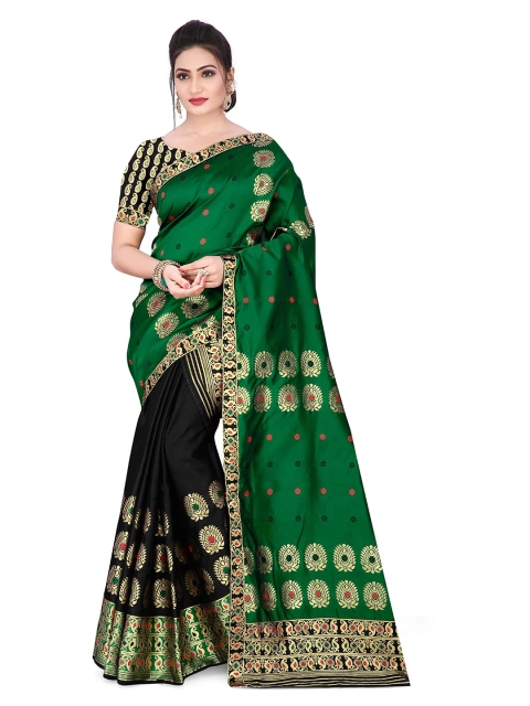 

Skirans Green & Black Ethnic Motifs Assamese Mekhla Chador Saree