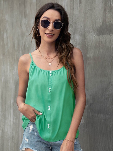 

BoStreet Women Green Solid Cami Top