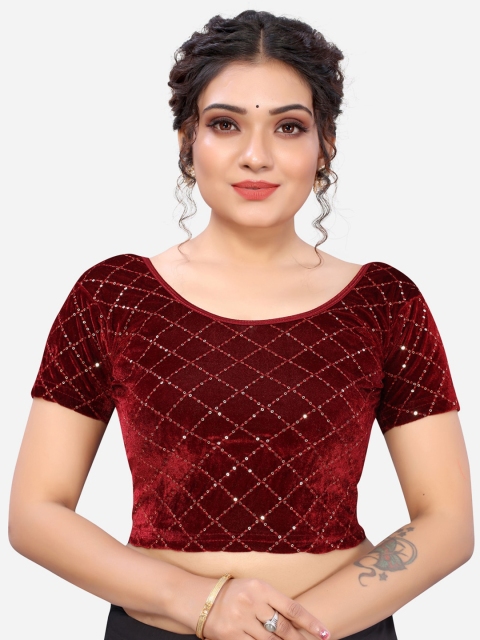 

SIRIL Women Maroon Embellished Velvet Saree Blouse