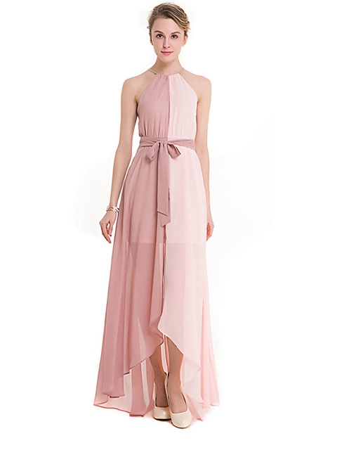 

BoStreet Peach-Coloured Halter Neck Maxi Dress