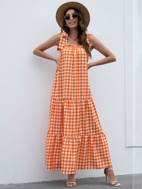 

BoStreet Red Checked Maxi Dress