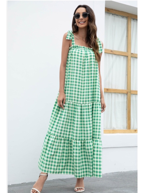 

BoStreet Green Checked Maxi Dress