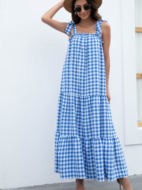 

BoStreet Blue Checked Maxi Dress