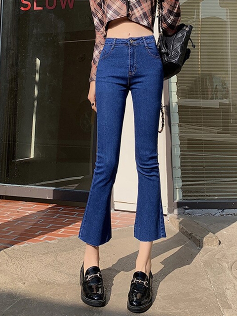 

BoStreet Women Blue Flared Low Distress Jeans