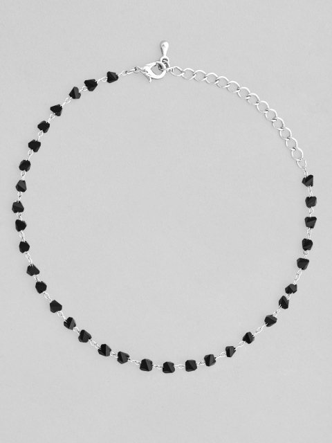 

Rubans Silver -Plated Black Stone Studded Anklet