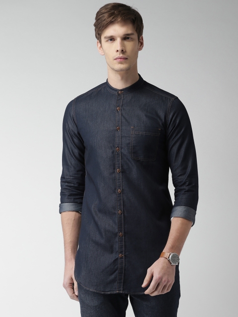 

Mast & Harbour Men Blue Regular Fit Solid Longline Casual Shirt