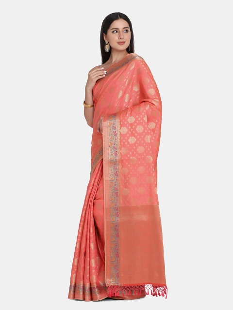 

BOMBAY SELECTIONS Pink & Gold-Toned Ethnic Motifs Zari Pure Silk Banarasi Saree