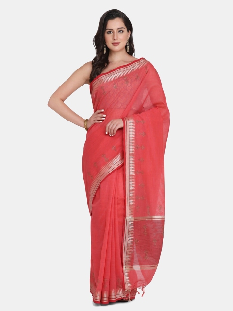 

BOMBAY SELECTIONS Red & Gold-Toned Floral Jute Silk Banarasi Saree