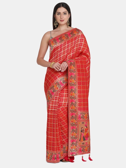 

BOMBAY SELECTIONS Red & Gold-Toned Woven Design Pure Crepe Banarasi Saree