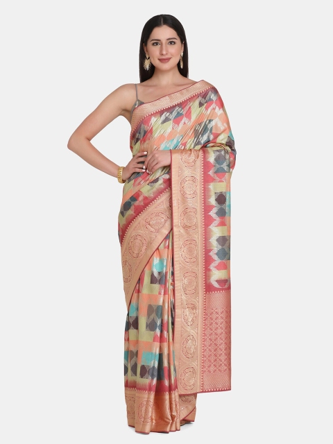 

BOMBAY SELECTIONS Maroon & Blue Woven Design Zari Silk Blend Tussar Saree