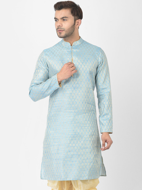 

DEYANN Men Blue Ethnic Motifs Jacquard Kurta