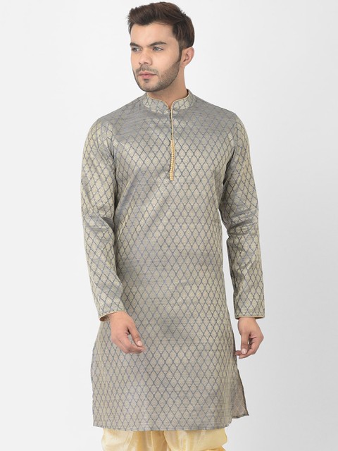 

DEYANN Men Grey & Golden Ethnic Motifs Jacquard Kurta