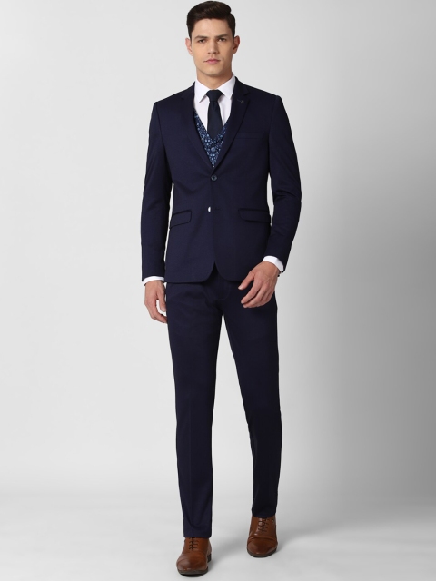 

Van Heusen Men Navy Blue Solid Single-Breasted Slim-Fit Three-Piece Suit