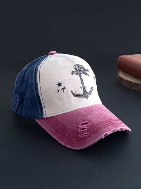 

Golden Peacock Men Pink & Blue Printed Pure Cotton Baseball Denim Cap