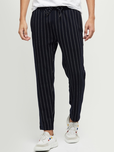 

max Men Navy Blue & White Striped Track Pant