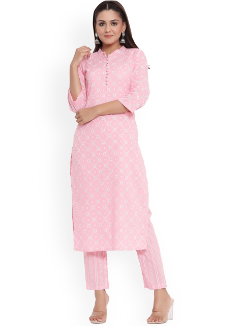 

DURVI Women Pink Embroidered Pure Cotton Kurti with Pyjamas