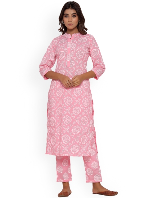 

DURVI Women Pink Ethnic Motifs Printed Pure Cotton Kurti with Trousers