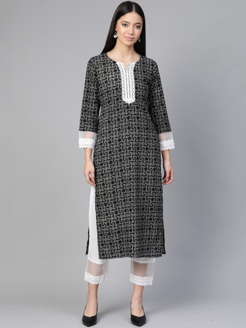 

KALINI Women Black & Grey Embellished Kurta