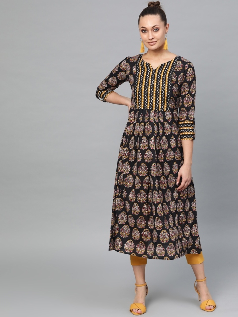 

KALINI Women Black & Yellow Ethnic Motifs Printed Kurta