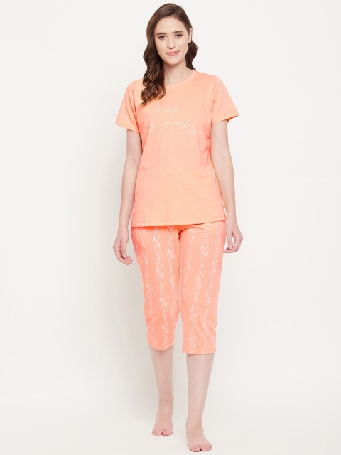 

MADAME M SECRET Women Orange Printed Night suit