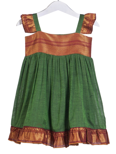 

myRiti Girls Green Striped Ethnic A-Line Dress