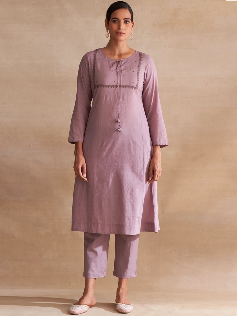 

W Women Purple Yoke Design Thread Work Kurta