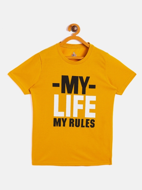 

TGX Boys Mustard Yellow Typography Printed Applique Outdoor T-shirt