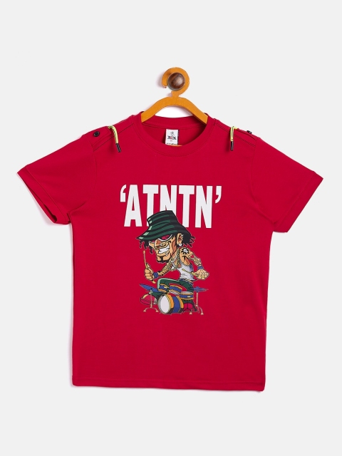 

TGX Boys Red Typography Printed Applique Outdoor T-shirt