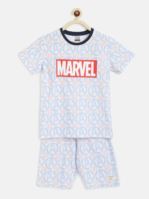 

Lil Tomatoes Boys White & Blue Marvel Printed Night suit
